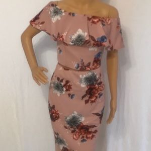Pink Floral midi bodycon skirt